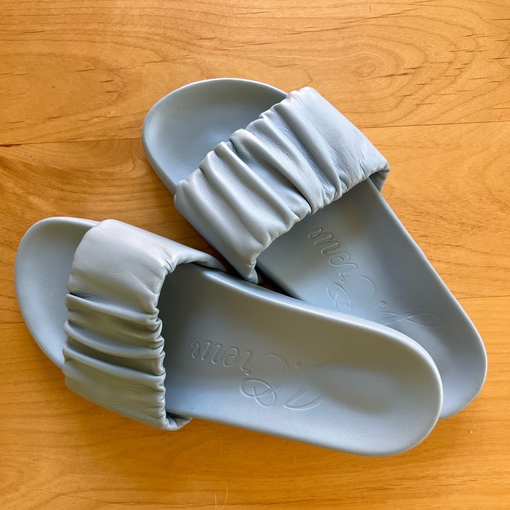 J. Crew Pacific Scrunchie-strap Slides in Blue Mist